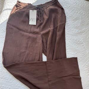 Zara Brown Wide-Leg Lightweight Pants